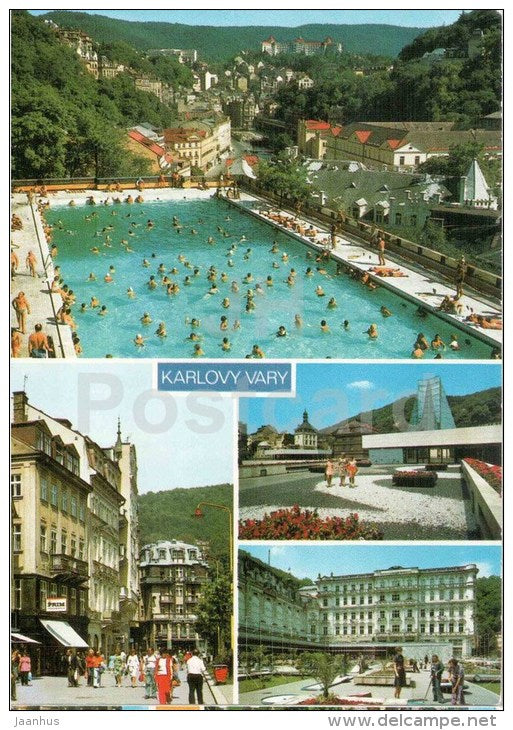 Karlovy Vary - Karlsbad - spa - Thermal - Gagarin colonnade - grandhotel Moskva - Czechoslovakia - Czech - unused - JH Postcards