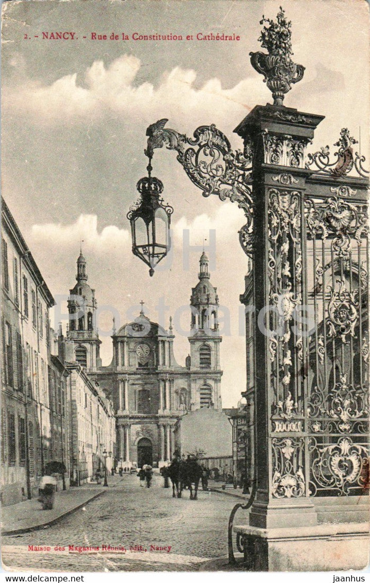 Nancy - Rue de la Constitution et la Cathedrale - cathedral - 2 - old postcard - 1906 - France - used - JH Postcards
