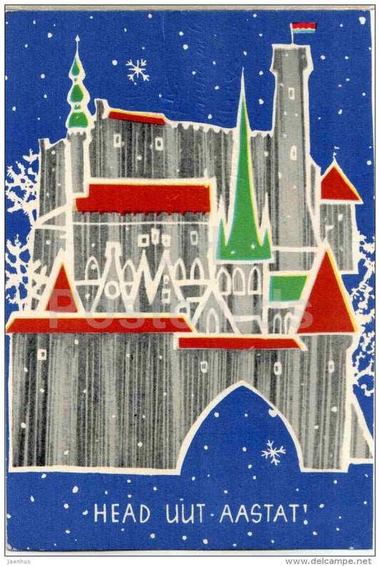 New Year greeting Card by M. Fuks - Tallinn Old town view - 1967 - Estonia USSR - used - JH Postcards