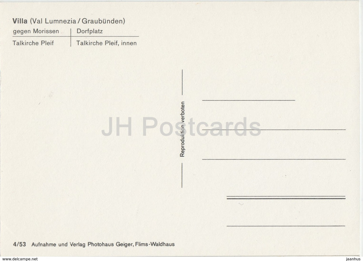 Villa - Val Lumnezia - gegen Morissen - Dorfplats - Talkirche Pleif - 5742 - Schweiz - unbenutzt