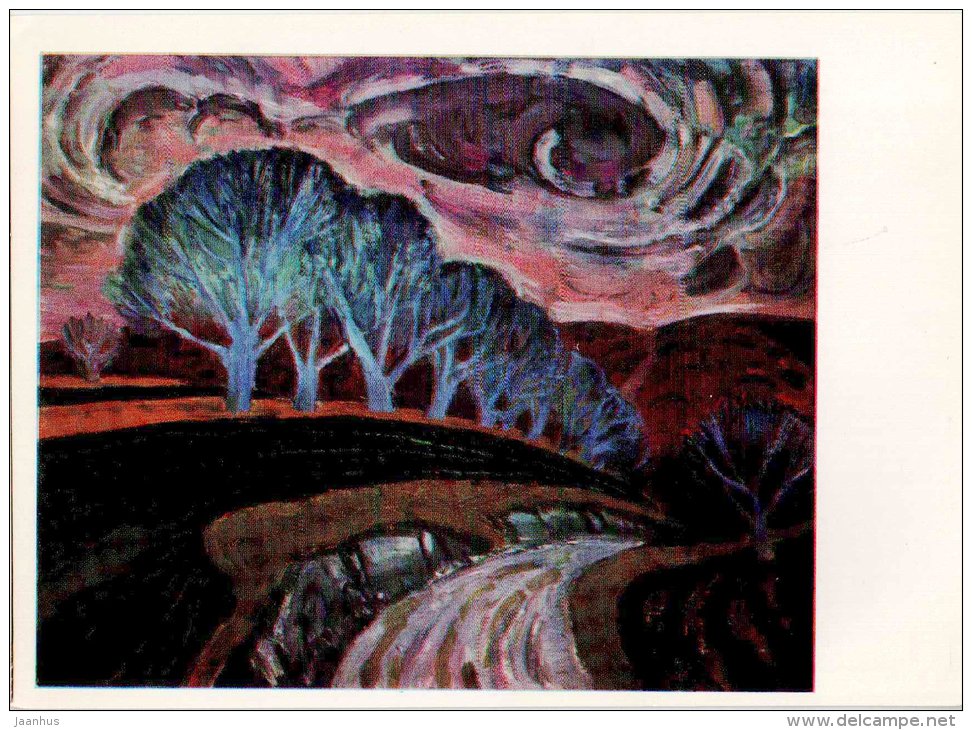 painting by I. Vieru - Nut-trees , 1967 - moldavian art - unused - JH Postcards