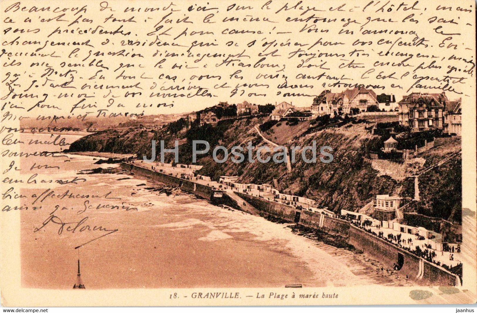 Granville - La Plage a maree baute - beach - 18 - old postcard - 1936 - France - used - JH Postcards