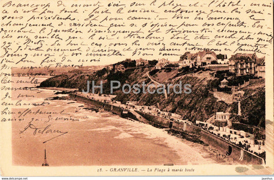 Granville - La Plage a maree baute - beach - 18 - old postcard - 1936 - France - used - JH Postcards