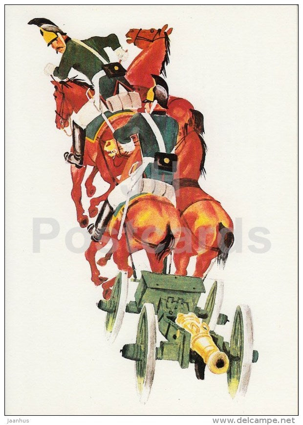 5 - horse - soldier - illustration by V. Pertsov - In Terrible Times. 1812 nove by Bragin - Russia USSR - 1989 - unused - JH Postcards