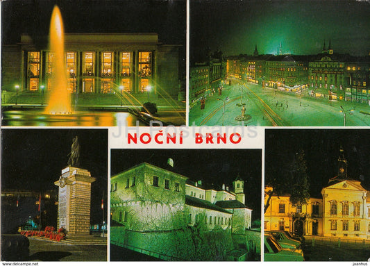 Brno in the Night - theatre - Liberty square - monument - Spiberk - multiview - Czechoslovakia - Czech Republic - used - JH Postcards