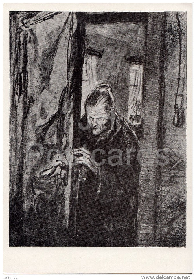 illustration by D. Shmarinov - old woman - Crime and Punishment by F. Dostoyevsky - 1961 - Russia USSR - unused - JH Postcards
