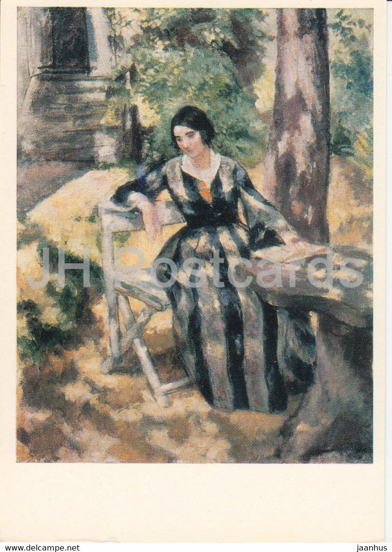 painting by Wojciech Weiss - The Wife of the Artist in the Garden 1917 - Polish art - 1981 - Russia USSR - unused - JH Postcards
