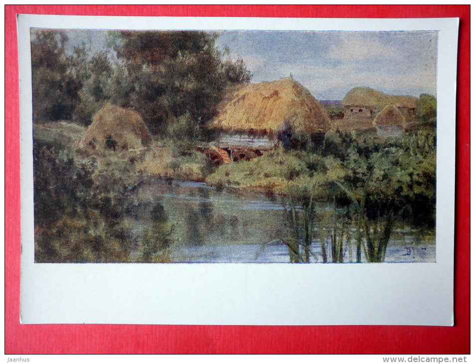 painting by Vasily Polenov - Sunny Day . Watermill . Olshyanka - russian art - unused - JH Postcards