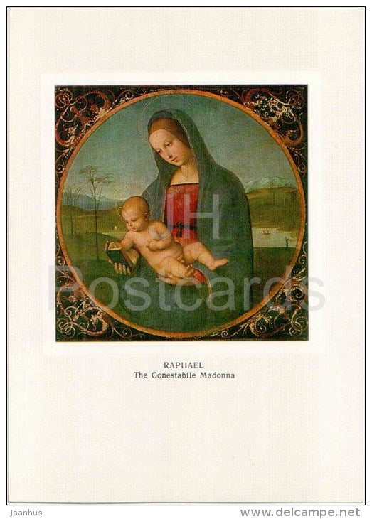 painting by Raphael - The Conestabile Madonna , 1502-03 - woman and child - italian art - used - JH Postcards