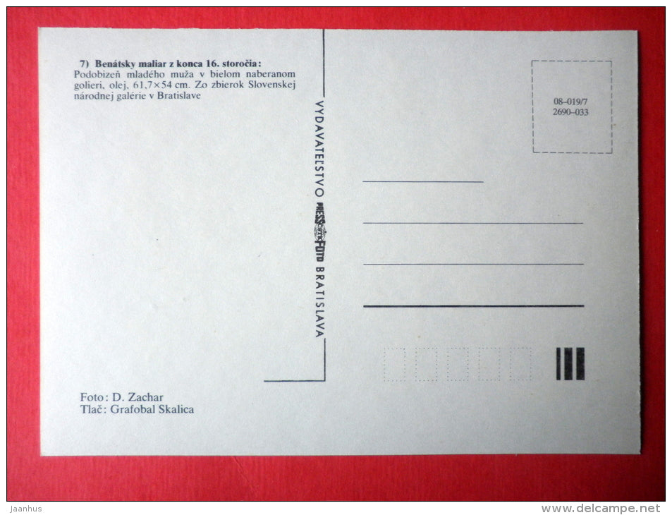 painting by unknown venetian painter - Portrait of a Young Man , 16th century - italian art - unused - JH Postcards