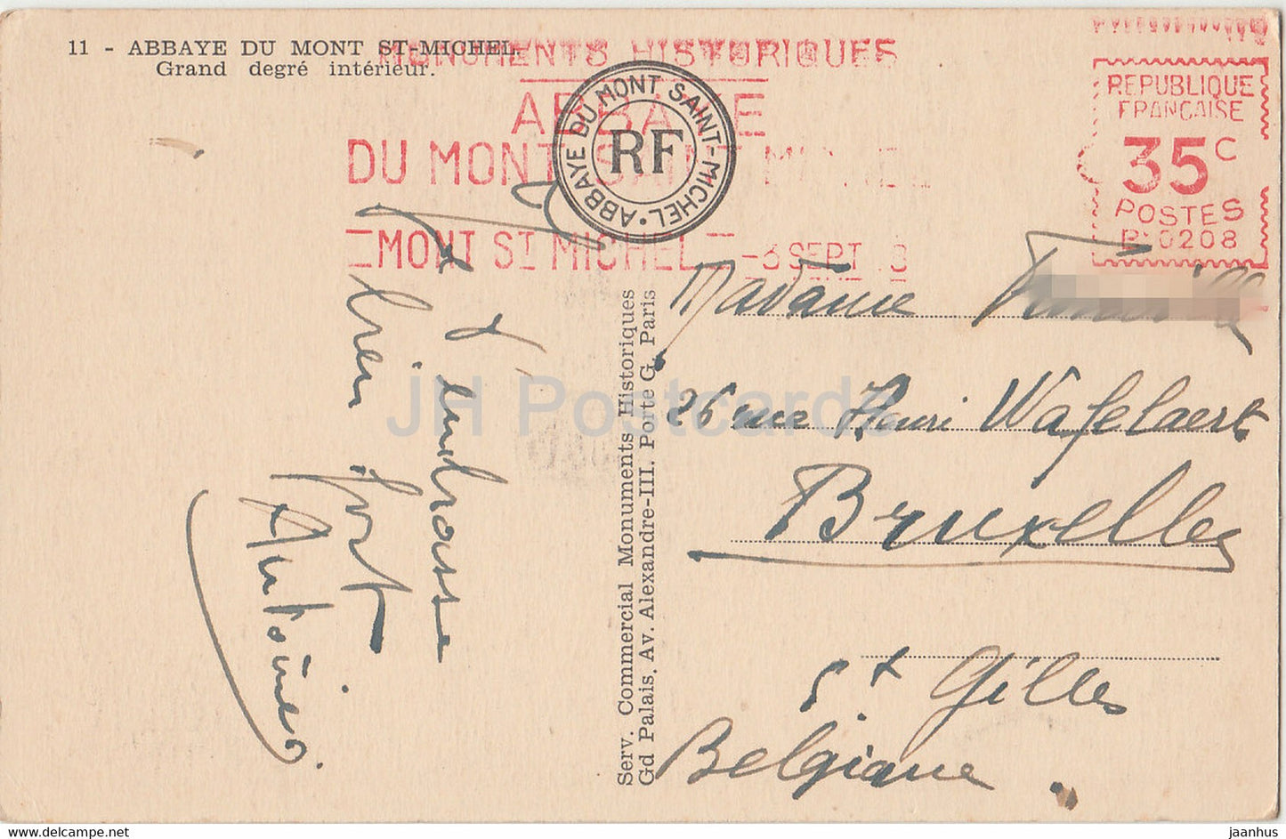Abbaye du Mont St Michel - Grand degre interieur - 11 - alte Postkarte - 1938 - Frankreich - gebraucht
