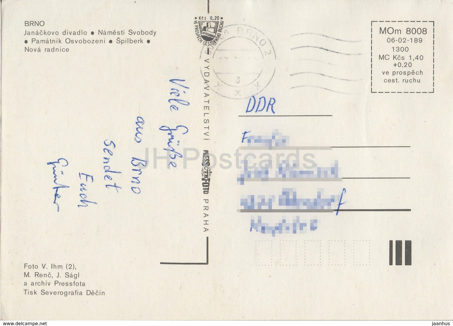 Brno in the Night - théâtre - Place de la Liberté - monument - Spiberk - multiview - Tchécoslovaquie - République tchèque - d'occasion