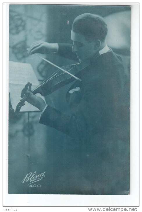 Man playing violin - Bleuet Paris 400 - old postcard - circulated in 1926 - France - used - JH Postcards