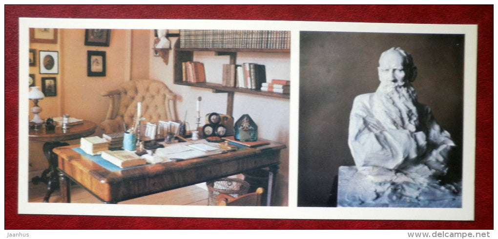 office of Leo Tolstoy - bust of Tolstoy - Yasnaya Polyana - Museum-Estate of Leo Tolstoy - 1976 - Russia USSR - unused - JH Postcards