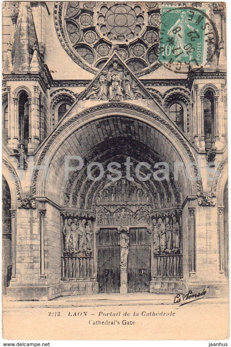 Laon - Portail Central de la Cathedrale - Cathedral's Gate - cathedral - 3213 - 1922 - old postcard - France - used - JH Postcards