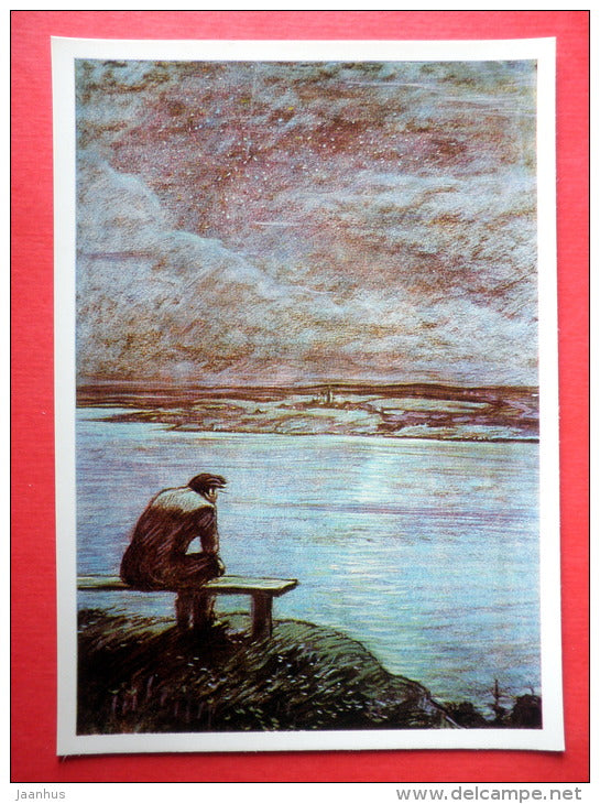 illustration by I. Glazunov - Moonlit Night - novel by I. Goncharov - 1976 - Russia USSR - unused - JH Postcards