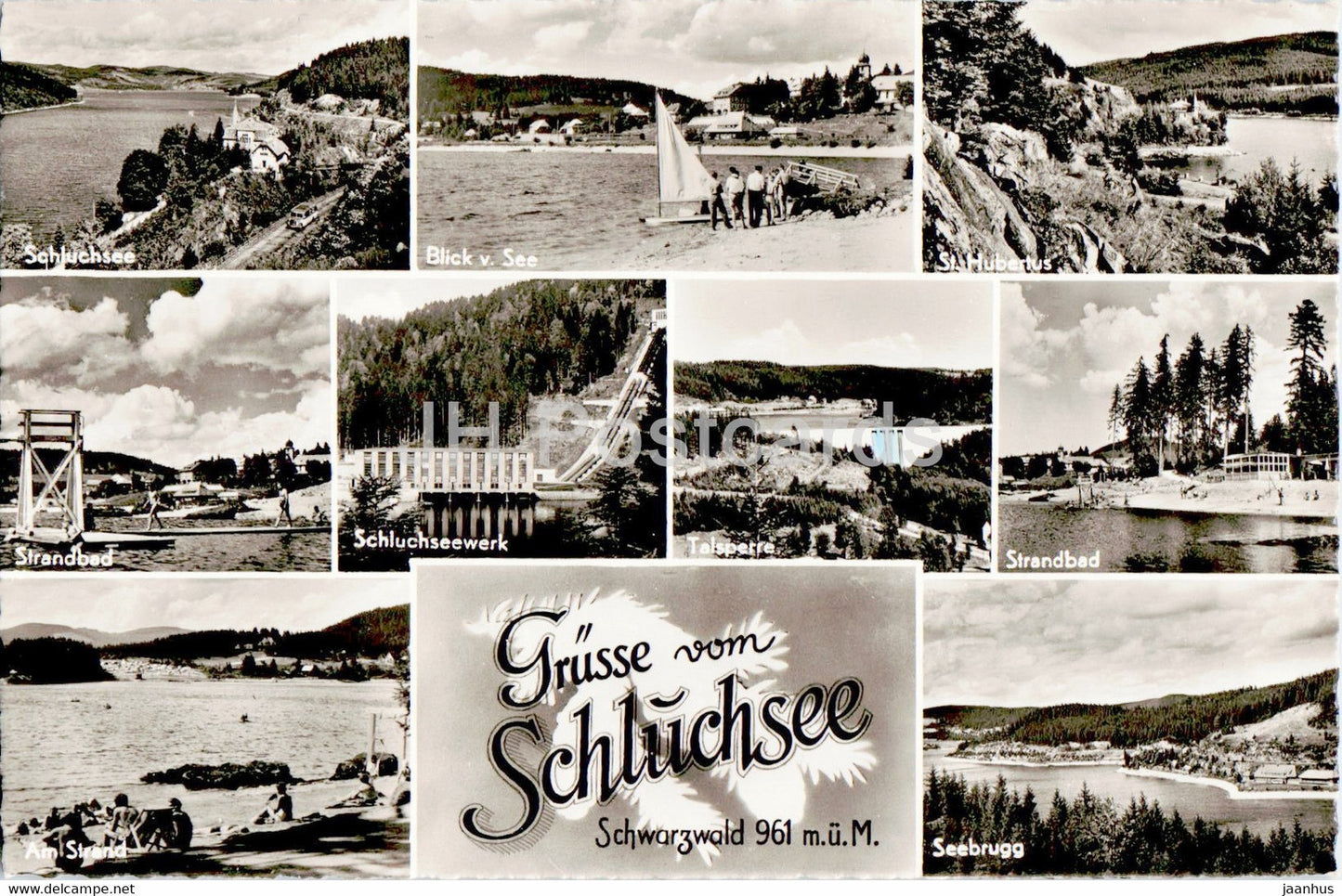 Grusse vom Schluchsee - St Hubertus - Strandbad - Talsperre - Seebrugg - old postcard - Germany - unused - JH Postcards