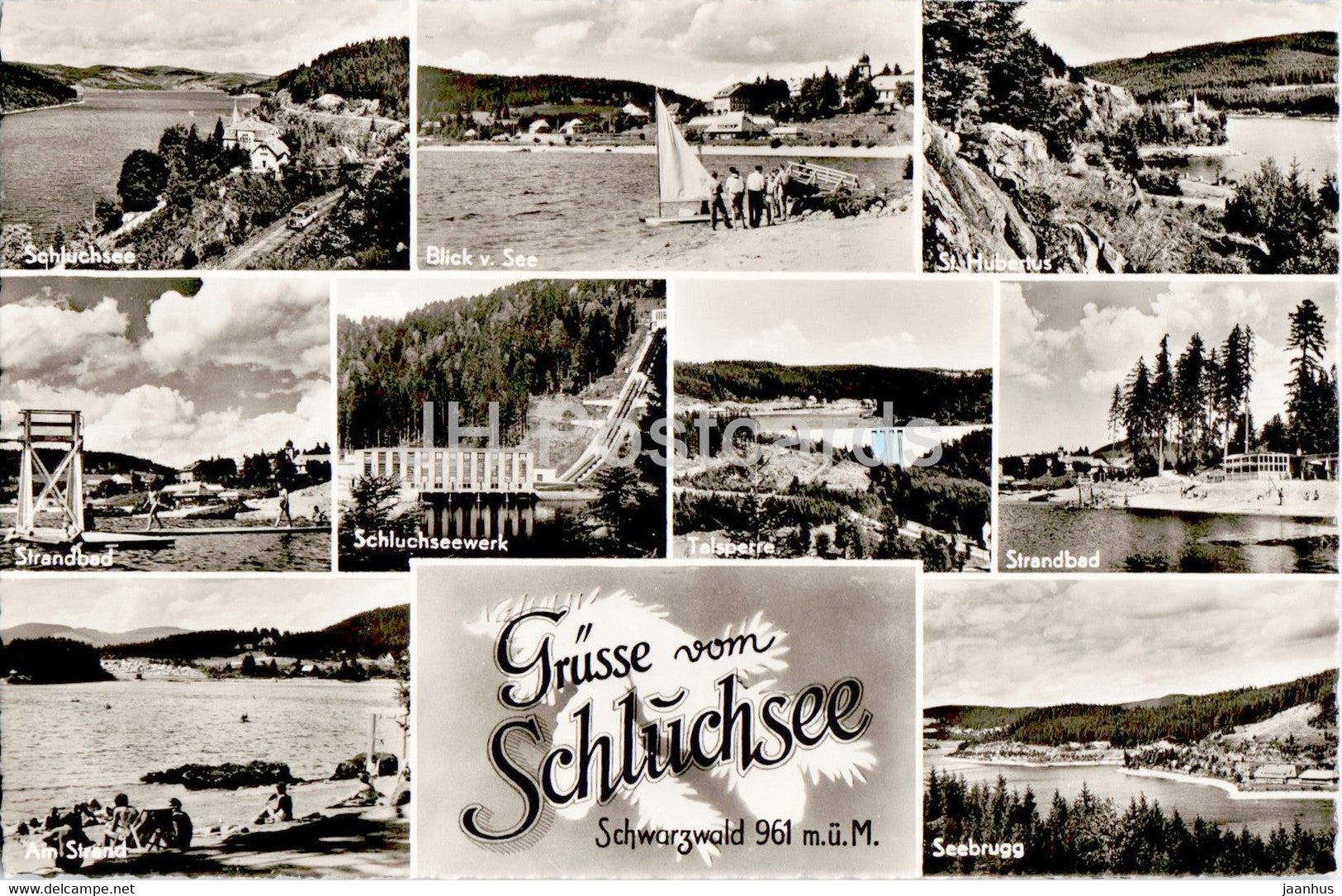 Grusse vom Schluchsee - St Hubertus - Strandbad - Talsperre - Seebrugg - old postcard - Germany - unused - JH Postcards
