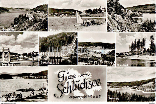Grusse vom Schluchsee - St Hubertus - Strandbad - Talsperre - Seebrugg - old postcard - Germany - unused - JH Postcards