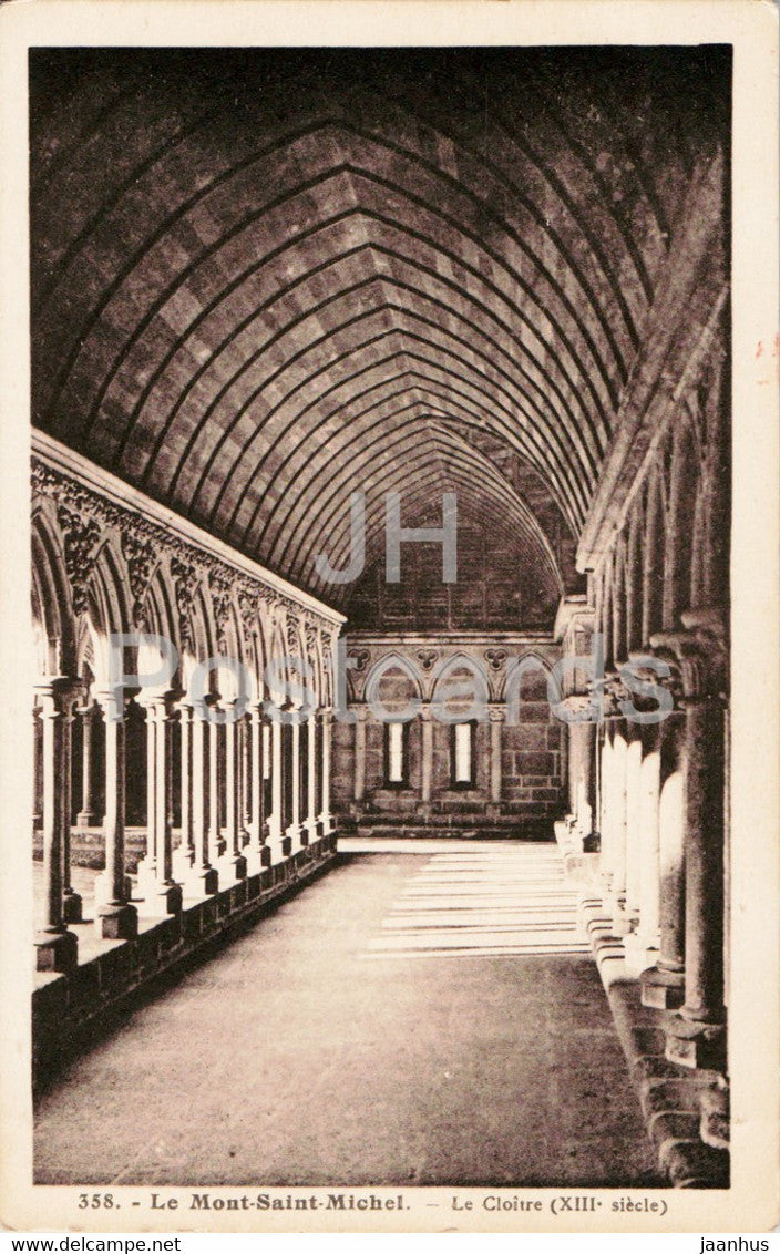 Le Mont Saint Michel - Le Cloitre - 358 - old postcard - France - unused - JH Postcards