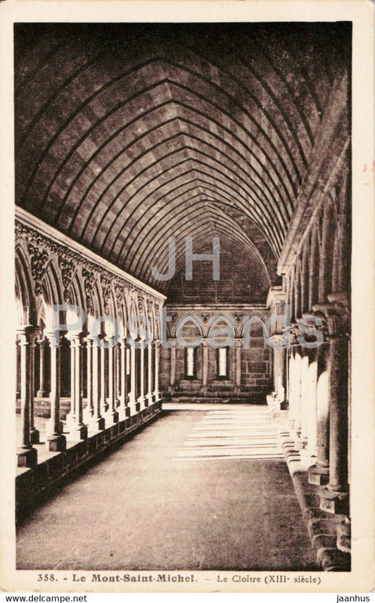 Le Mont Saint Michel - Le Cloitre - 358 - old postcard - France - unused - JH Postcards
