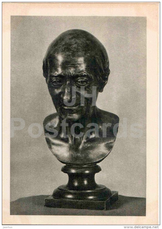 sculpture by Jean-Antoine Houdon - french writer Voltaire - french art - unused - JH Postcards