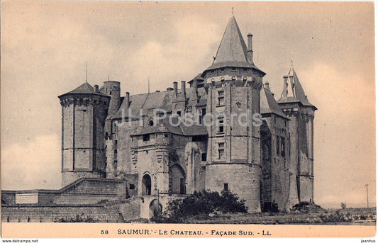 Saumur - Le Chateau - Facade Sud - castle - 58 - old postcard - France - unused - JH Postcards