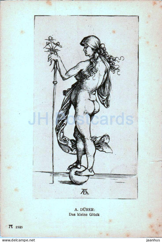 Engraving by Albrecht DÃ¼rer - Das kleine Gluck - woman - nude - 2585 - German art - old postcard - Germany - unused - JH Postcards