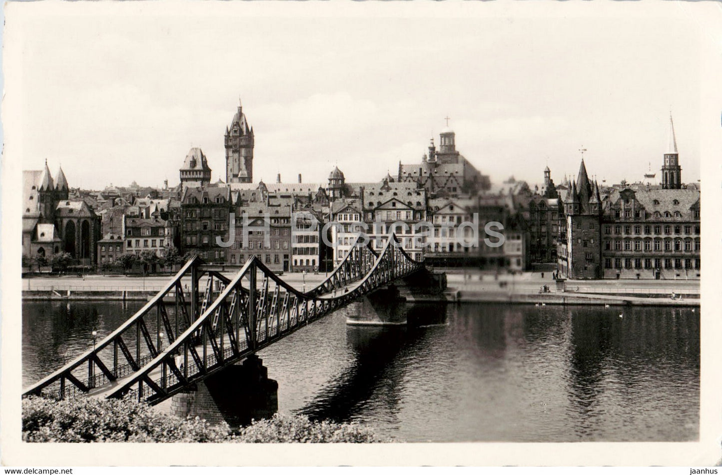 Frankfurt Main - Gesamtansicht mit Eisernem Steg - bridge - old postcard - 1950 - Germany - used - JH Postcards