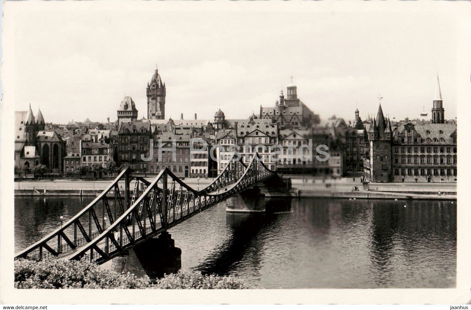Frankfurt Main - Gesamtansicht mit Eisernem Steg - bridge - old postcard - 1950 - Germany - used - JH Postcards