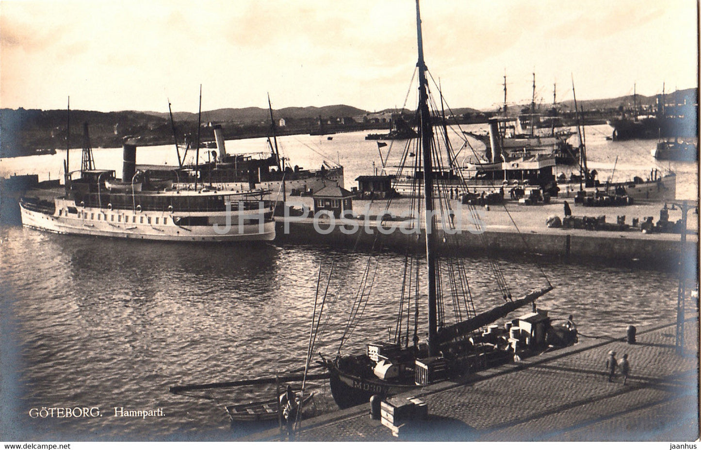 Goteborg - Hamnparti - port - steamer - ship - old postcard - Sweden - unused - JH Postcards