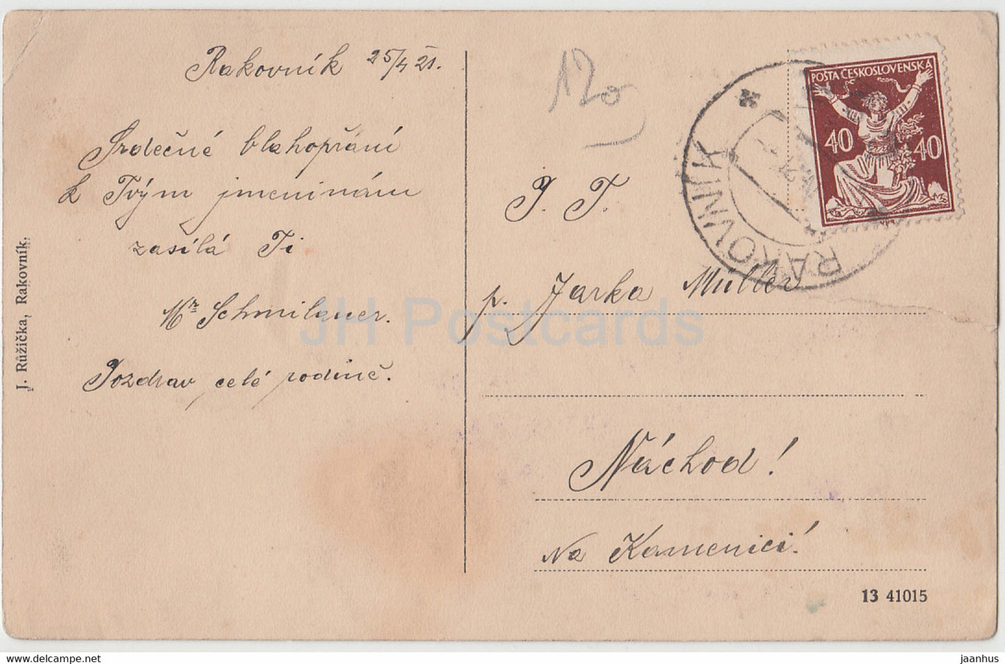Rakovnik - Kostelicek sv Jilji - église - carte postale ancienne - 1921 - République tchèque - Tchécoslovaquie - utilisé