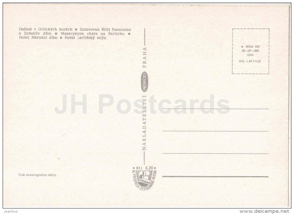 Orlicke Hory - ski resort - convalescent home ROH Panorama - hotel Narodni dum - Czechoslovakia - Czech - unused - JH Postcards