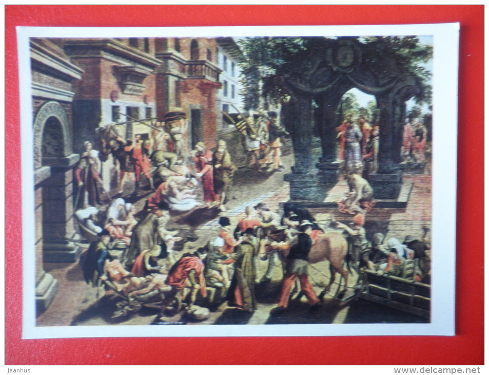 painting by Pieter Aertsen . The Apostles Peter and John Heal the Sick - dutch art - unused - JH Postcards