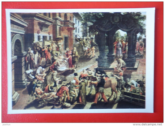 painting by Pieter Aertsen . The Apostles Peter and John Heal the Sick - dutch art - unused - JH Postcards