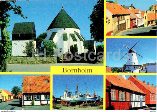 Bornholm - church - street - boat - windmill - multiview - BO 3 - 1988 - Denmark - used - JH Postcards