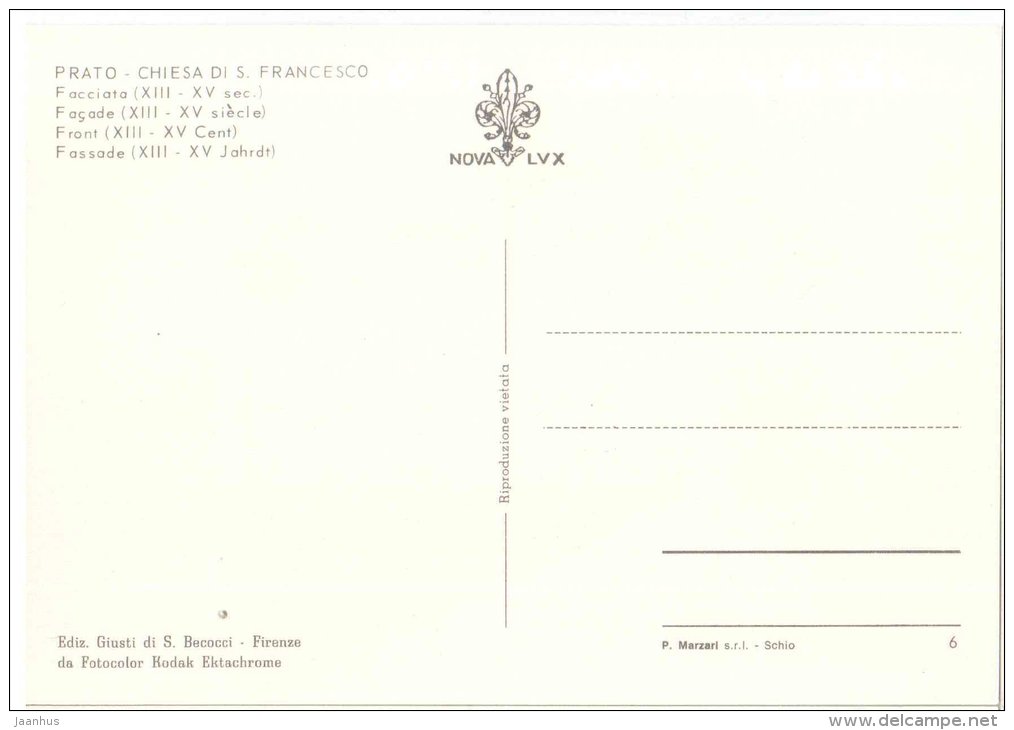 Chiesa di S. Francesco , Facciata - S. Francesco Church - Prato - Toscana - 6 - Italia - Italy - unused - JH Postcards