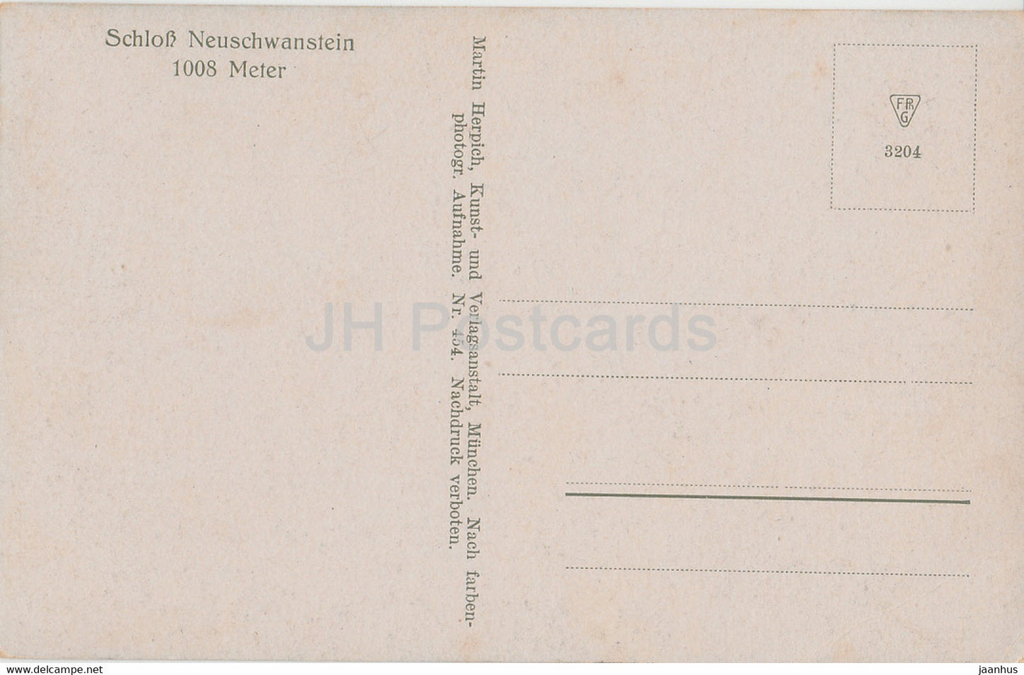 Schloss Neuschwanstein 1008 meter - castle - 454 - old postcard - Germany - unused