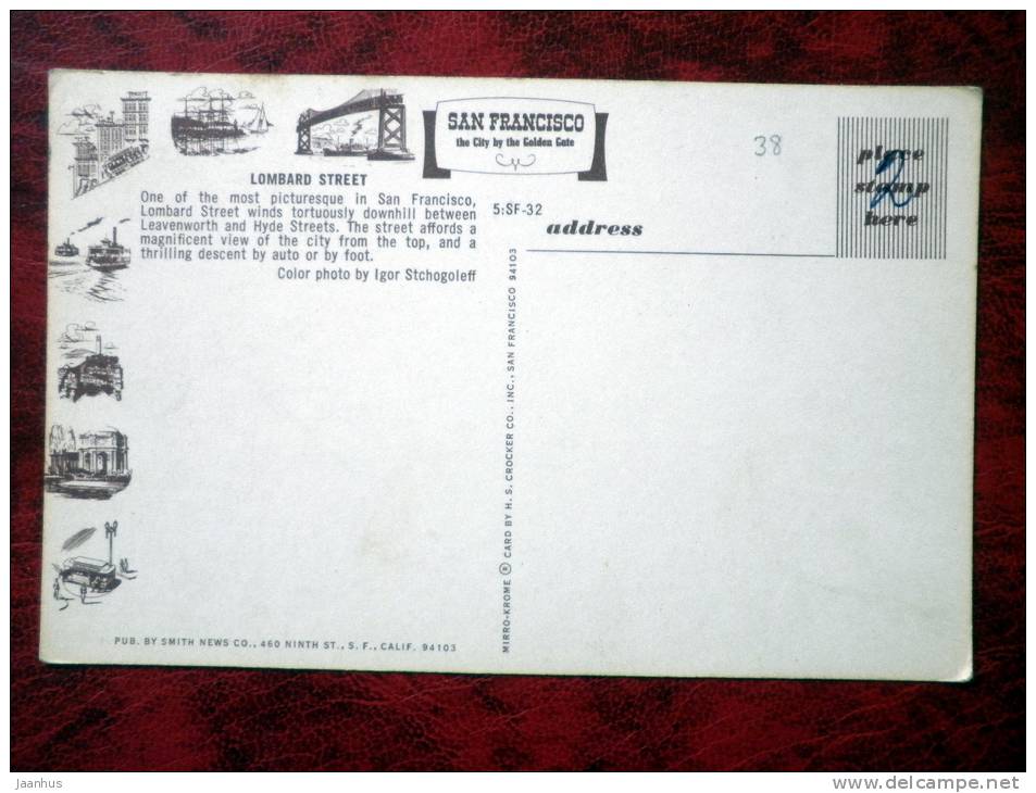 San Francisco - California - Lombard Street - USA - used (numbers written) - JH Postcards