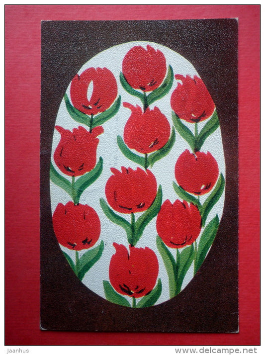 illustration - tulips - Finland - sent from Finland Turku to Estonia USSR 1979 - JH Postcards
