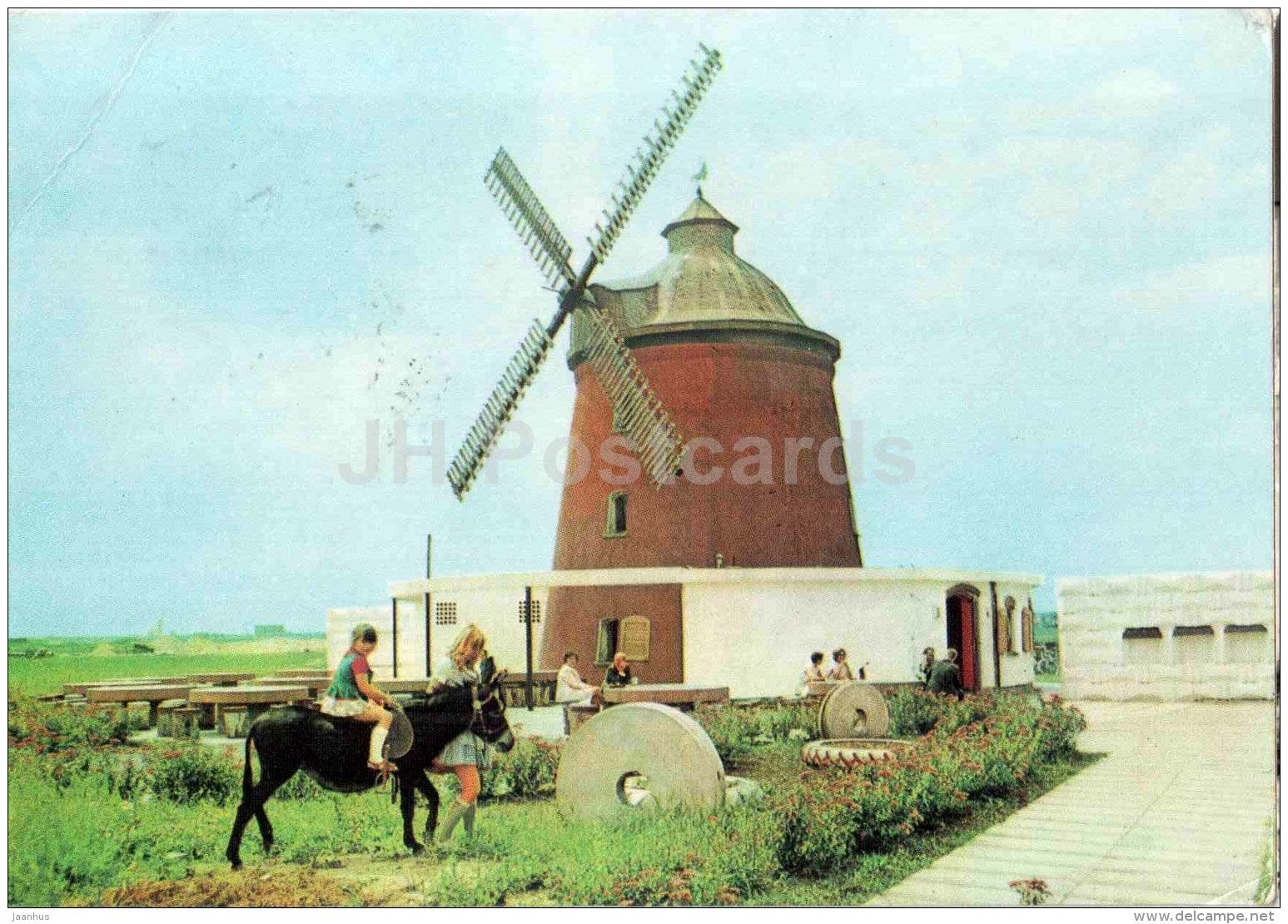 HO Gaststätte Eselsmühle - windmill - Halle-Neustadt - Germany - sent from Germany Halle to Estonia Tartu 1974 - JH Postcards