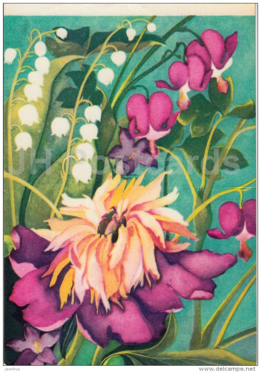 illustration by M. Leis - Spring flowers - 1976 - Estonia USSR - used - JH Postcards