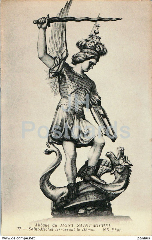 Abbaye du Mont Saint Michel - Saint Michel terrassant le Demon - 77 - old postcard - France - unused - JH Postcards