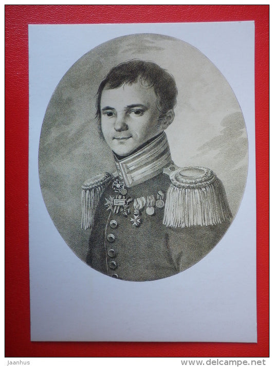 lithography by K. Beggrov , portrait of F. Glinka - Pushkin and his contemporaries - russian art - unused - JH Postcards