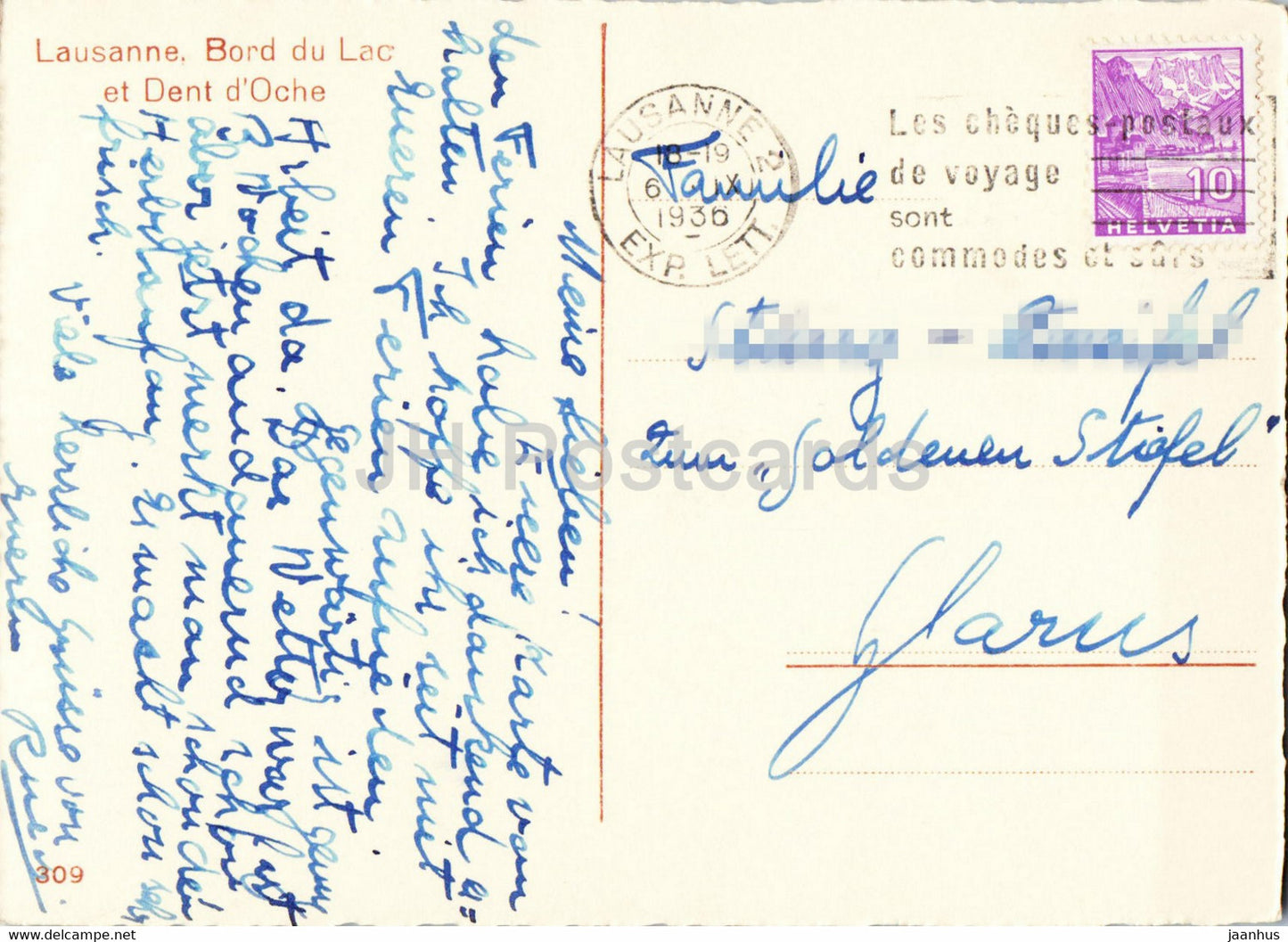 Lausanne - Bord du Lac et Dent d' Oche - 309 - old postcard - 1936 - Switzerland - used