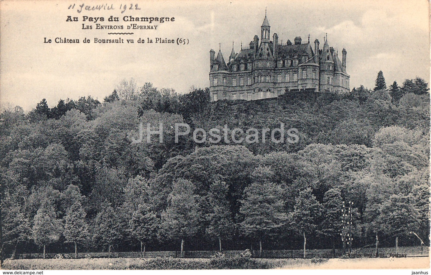 Le Chateau de Boursault vu de la Plaine - Au Pays du Champagne - castle - 65 - old postcard - France - unused - JH Postcards
