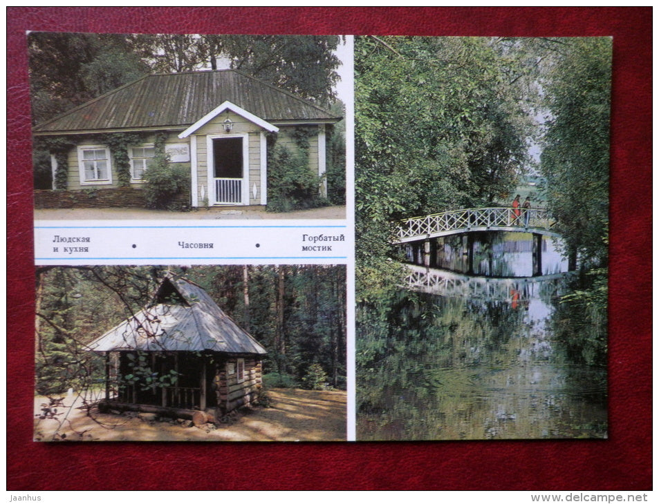 kitchen - chapel - humpbacked bridge - Mikhailovskoye - Pushkin State Museum-Reserve - 1983 - Russia USSR - unused - JH Postcards