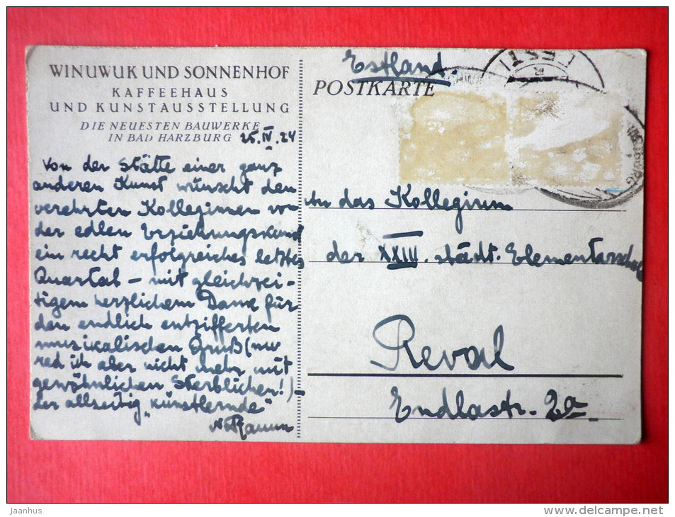 Die Herdstelle -Bad Harzburg - cafe - kaffeehaus - old postcard - Germany - sent from Germany to Estonia Tallinn 1924 - JH Postcards