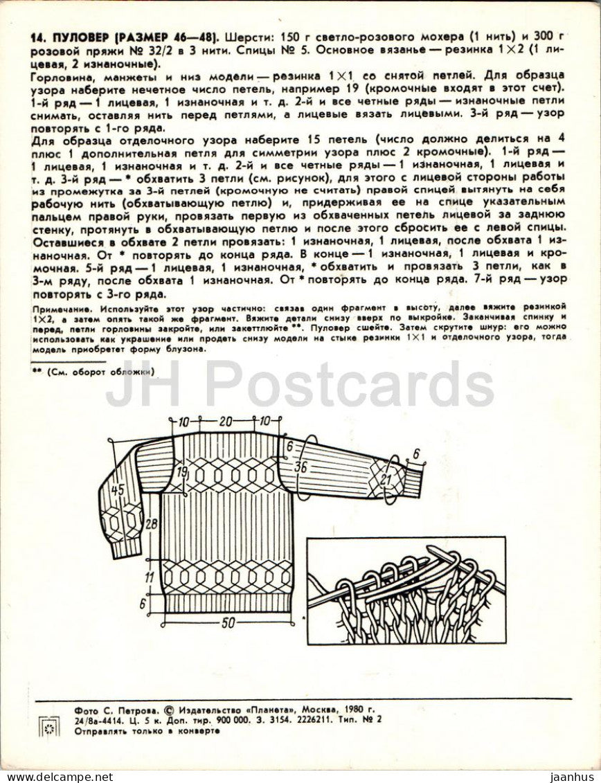 Pull - femmes - mode - Carte postale grand format - 1980 - Russie URSS - inutilisé 