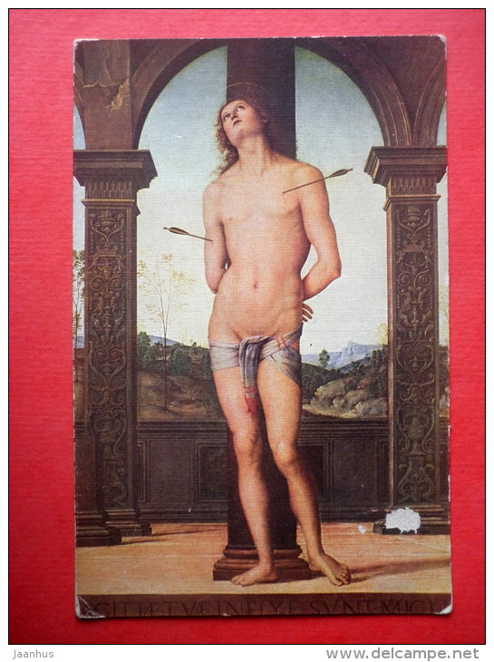 painting by Pietro Vannucci . Saint Sebastien - Musee du Louvre - 5422 - circualeted in Estonia - JH Postcards
